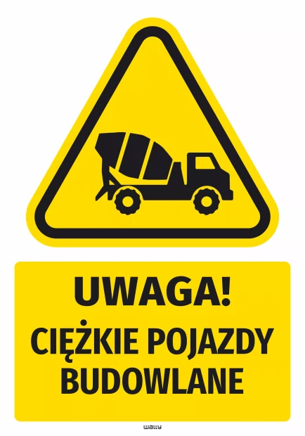 Naklejka ostrzegawcza BHP z piktogramem Ciężkie pojazdy budowlane