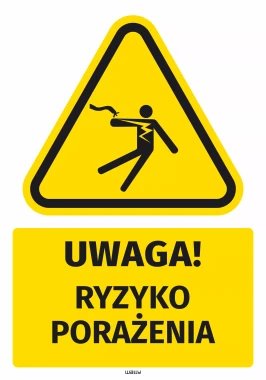 Naklejka ostrzegawcza BHP z piktogramem Ryzyko porażenia
