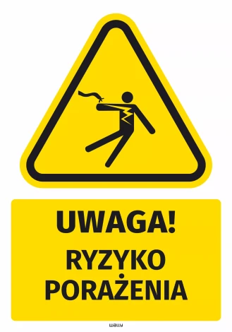Naklejka ostrzegawcza BHP z piktogramem Ryzyko porażenia