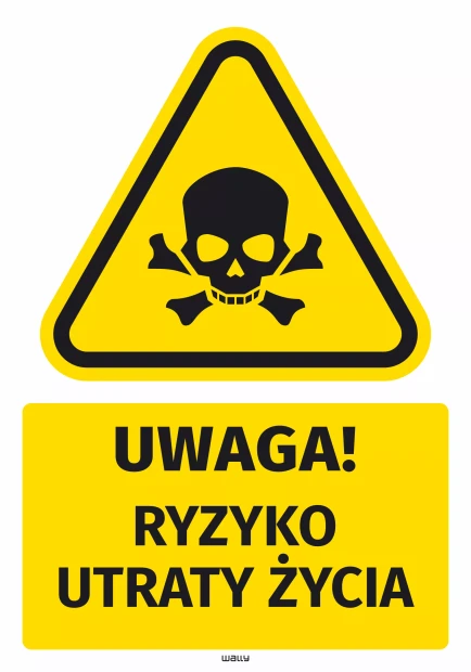 Naklejka ostrzegawcza BHP z piktogramem Ryzyko utraty życia