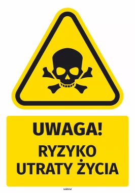 Naklejka ostrzegawcza BHP z piktogramem Ryzyko utraty życia