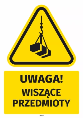 Naklejka ostrzegawcza BHP z piktogramem Wiszące przedmioty