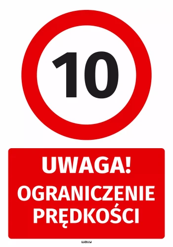 Naklejka parkingowa: Uwaga Ograniczenie prędkości do 10 km/h