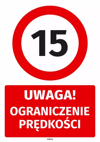 Naklejka parkingowa: Uwaga Ograniczenie prędkości do 15 km/h