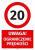 Naklejka parkingowa: Uwaga Ograniczenie prędkości do 20 km/h