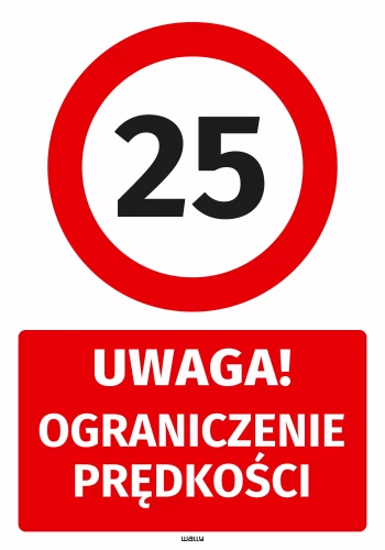 Naklejka parkingowa: Uwaga Ograniczenie prędkości do 25 km/h