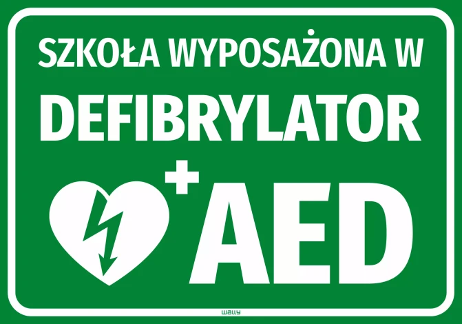 Naklejka Szkoła wyposażona w defibrylator AED