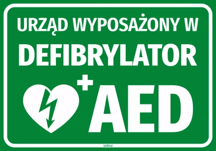 Naklejka Urząd wyposażony w defibrylator AED
