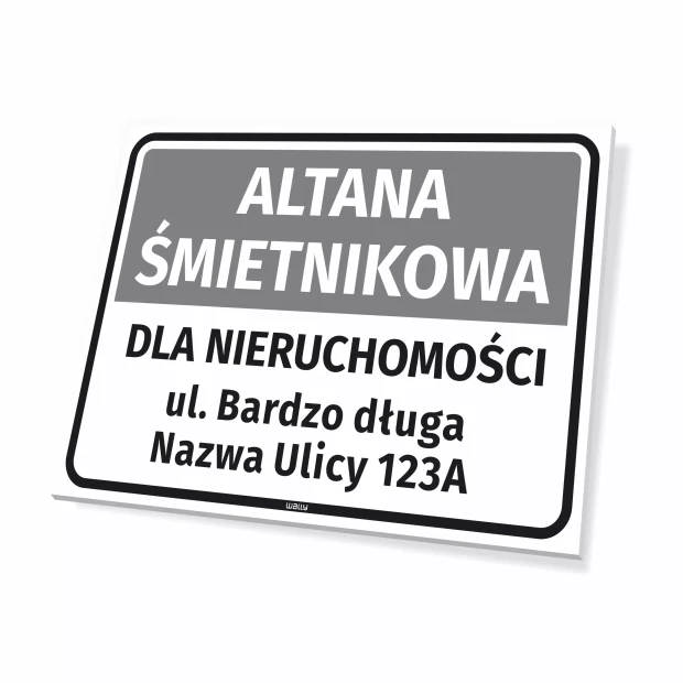 Tabliczka Altana śmietnikowa dla nieruchomości wraz z ulicą i  numerem