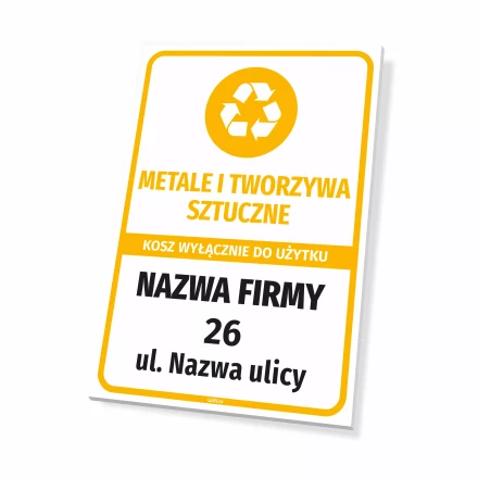 Tabliczka metale i tworzywa sztuczne, kosz wyłącznie do użytku: nazwa firmy z adresem