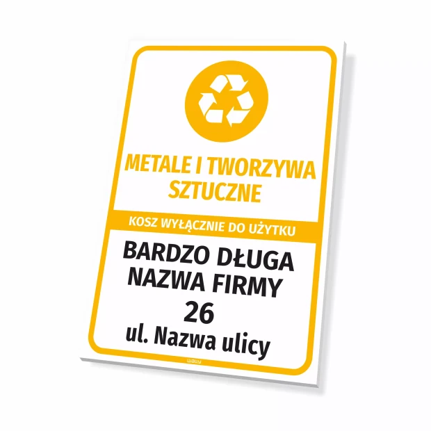 Tabliczka metale i tworzywa sztuczne, kosz wyłącznie do użytku: nazwa firmy z adresem