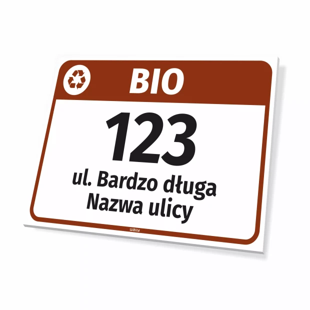 Tabliczka na kosz BIO, z ulicą i numerem domu