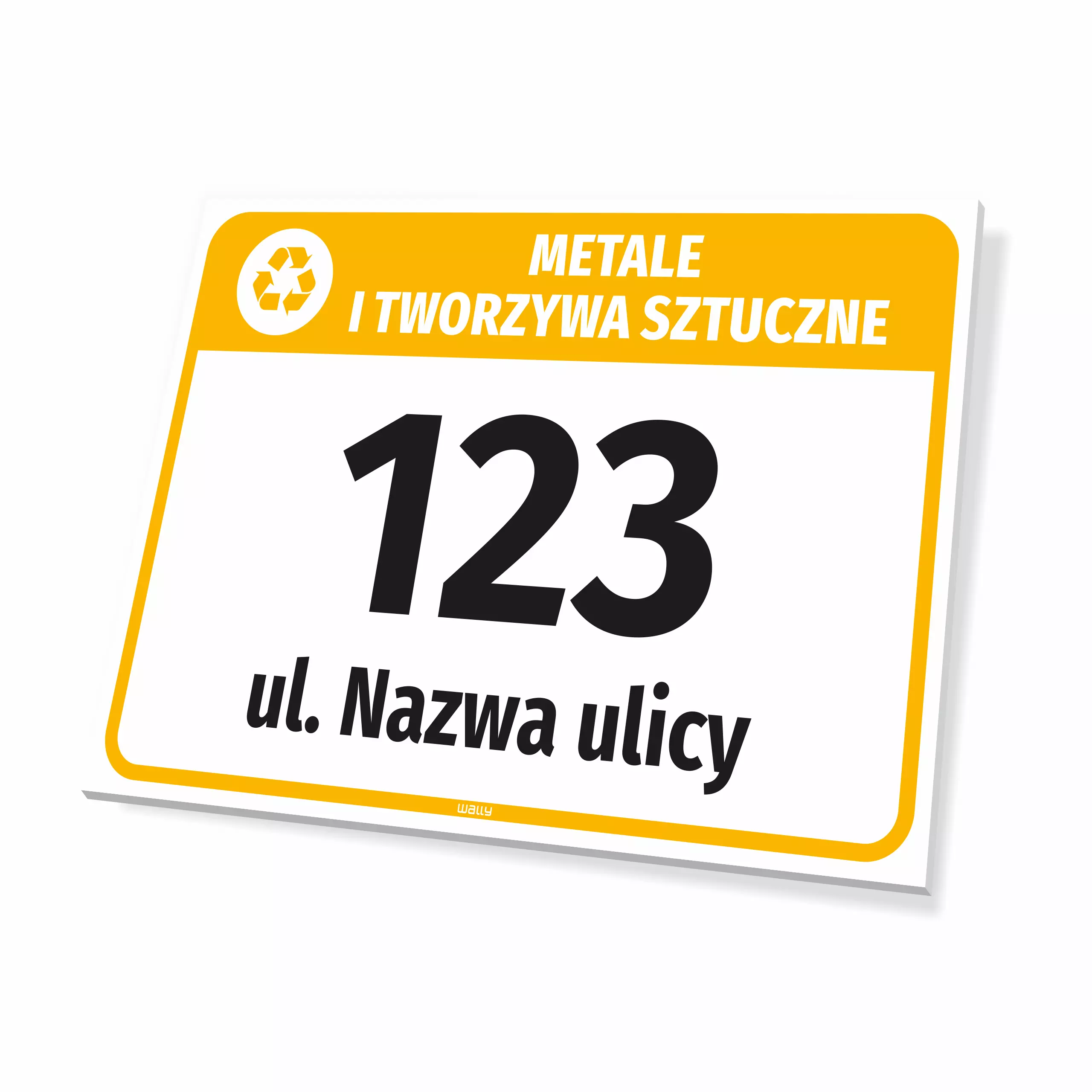 Tabliczka na kosz - metale i tworzywa sztuczne, z ulicą i numerem domu