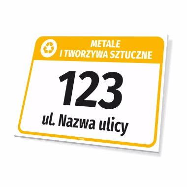 Tabliczka na kosz - metale i tworzywa sztuczne, z ulicą i numerem domu