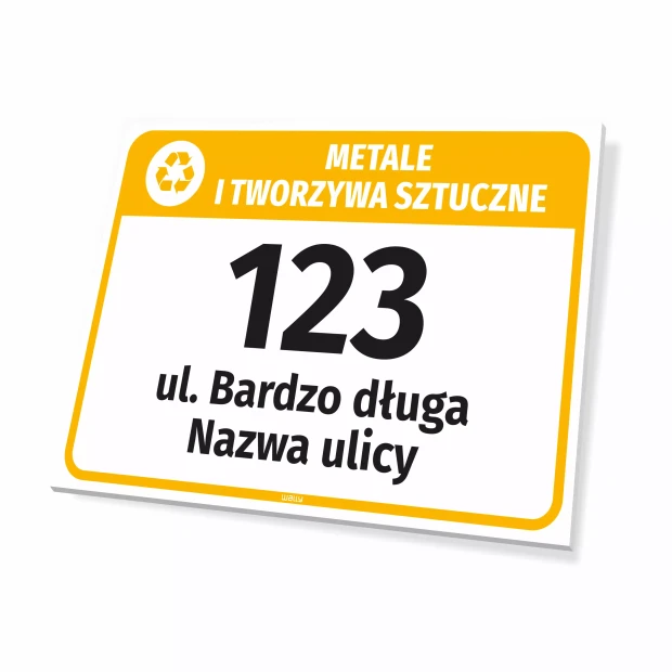 Tabliczka na kosz metale i tworzywa sztuczne, z ulicą i numerem domu