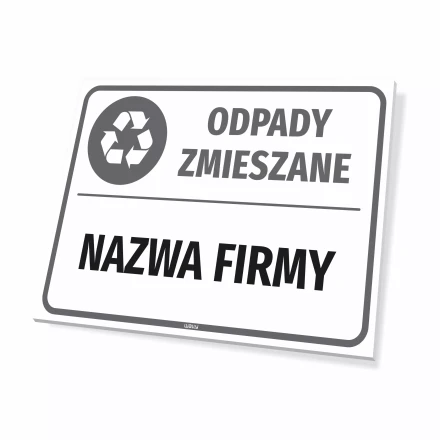 Tabliczka na kosz odpady zmieszane, z nazwą firmy