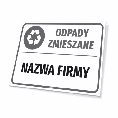 Tabliczka na kosz na odpady zmieszane z nazwą firmy