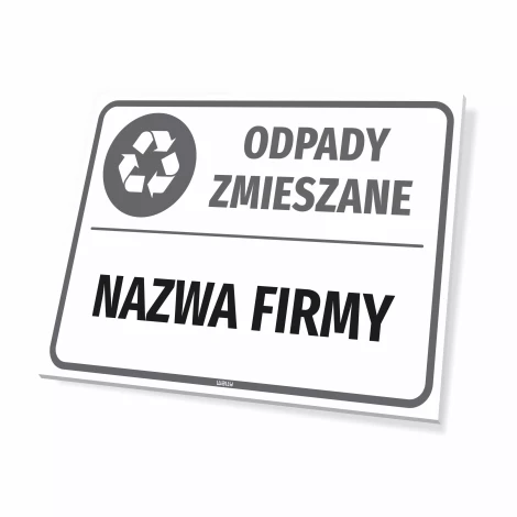 Tabliczka na kosz odpady zmieszane, z nazwą firmy