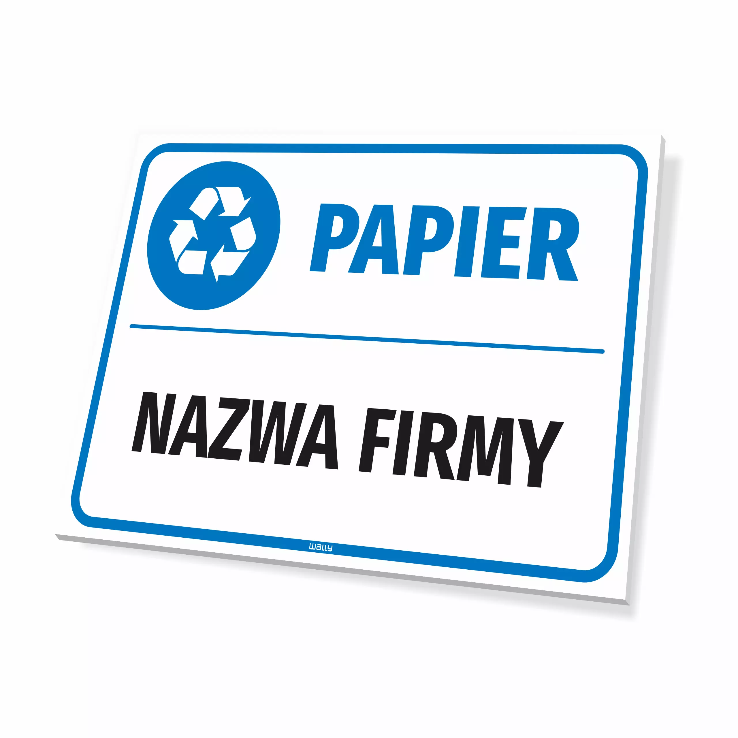 Tabliczka na kosz na papier z nazwą firmy