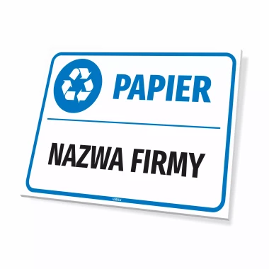 Tabliczka na kosz na papier z nazwą firmy