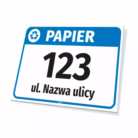 Tabliczka na kosz papier, z ulicą i numerem domu