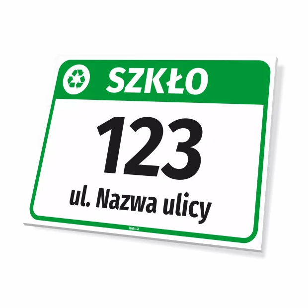 Tabliczka na kosz szkło, z ulicą i numerem domu