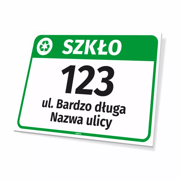 Tabliczka na kosz szkło, z ulicą i numerem domu