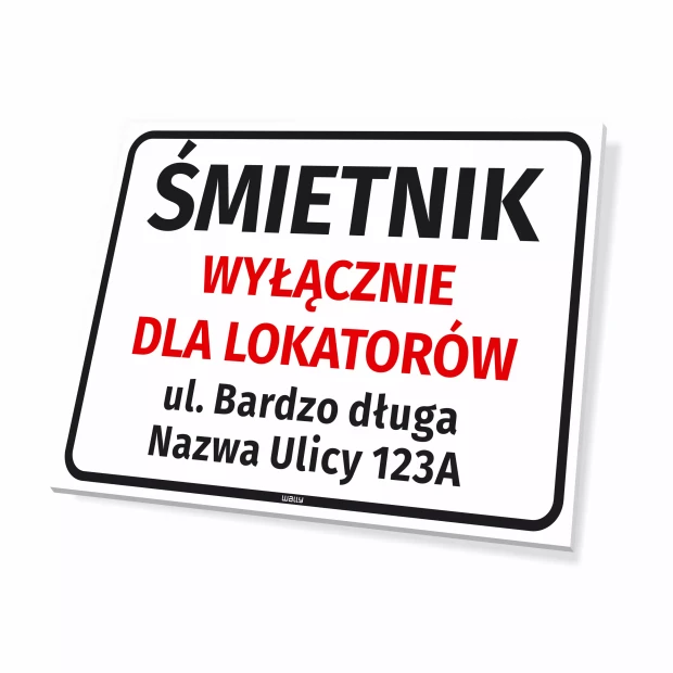 Tabliczka Śmietnik wyłącznie dla lokatorów - ulica i numer