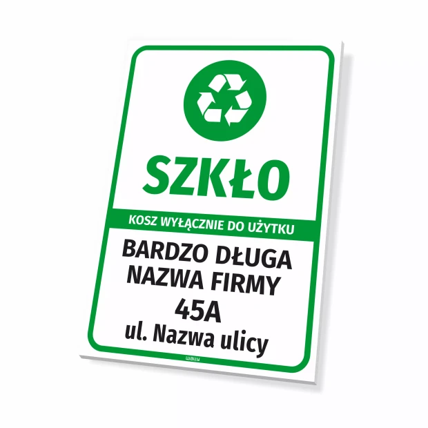 Tabliczka szkło, kosz wyłącznie do użytku: nazwa firmy z adresem