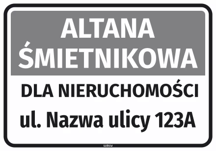 Naklejka: altana śmietnikowa dla nieruchomości wraz z ulicą i numerem