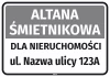 Naklejka: altana śmietnikowa dla nieruchomości wraz z ulicą i numerem