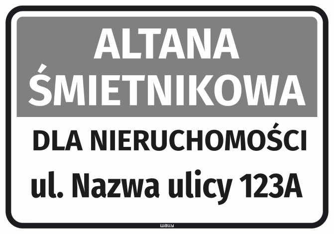 Naklejka: altana śmietnikowa dla nieruchomości wraz z ulicą i numerem