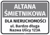 Naklejka: altana śmietnikowa dla nieruchomości wraz z ulicą i numerem