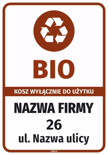 Naklejka na kosz - BIO wyłącznie do użytku z nazwą firmy i adresem