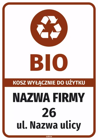 Naklejka na kosz - BIO wyłącznie do użytku z nazwą firmy i adresem