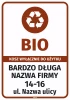 Naklejka na kosz - BIO wyłącznie do użytku z nazwą firmy i adresem