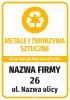 Naklejka na kosz - metale i tworzywa sztuczne wyłącznie do użytku z nazwą firmy i adresem