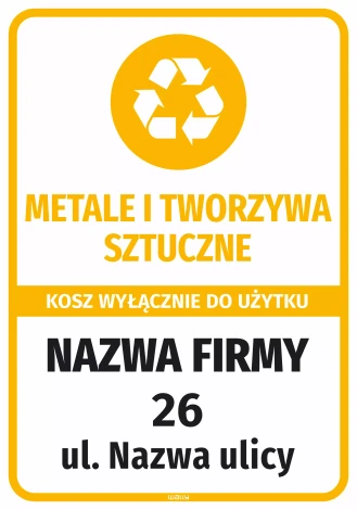 Naklejka na kosz - metale i tworzywa sztuczne wyłącznie do użytku z nazwą firmy i adresem