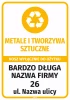 Naklejka na kosz - metale i tworzywa sztuczne wyłącznie do użytku z nazwą firmy i adresem