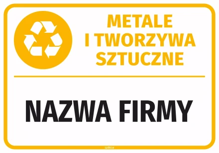 Naklejka na kosz - metale i tworzywa sztuczne, z nazwą firmy