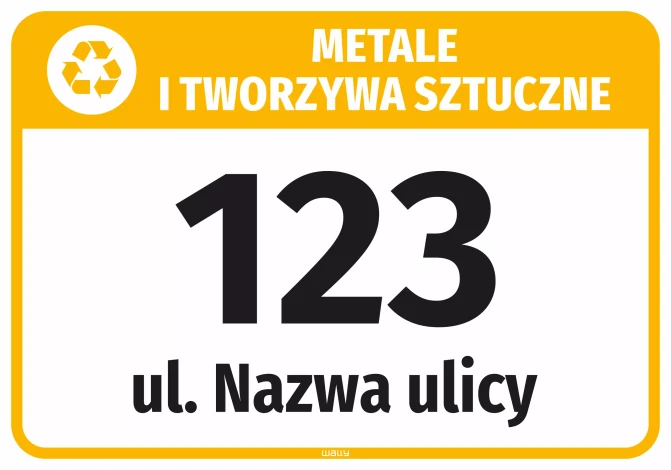 Naklejka na kosz - metale i tworzywa sztuczne, z ulicą i numerem domu