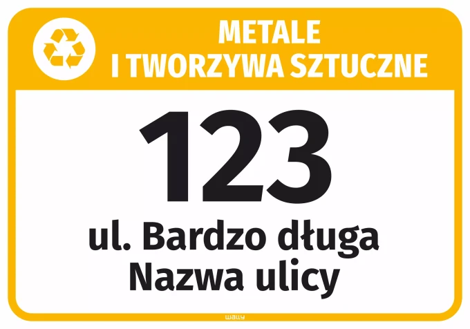 Naklejka na kosz - metale i tworzywa sztuczne, z ulicą i numerem domu