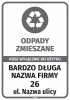 Naklejka na kosz - odpady zmieszane wyłącznie do użytku z nazwą firmy i adresem