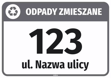 Naklejka na kosz - Odpady zmieszane, z ulicą i numerem domu