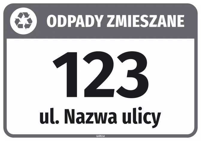 Naklejka na kosz - Odpady zmieszane, z ulicą i numerem domu