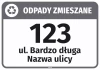 Naklejka na kosz - Odpady zmieszane, z ulicą i numerem domu