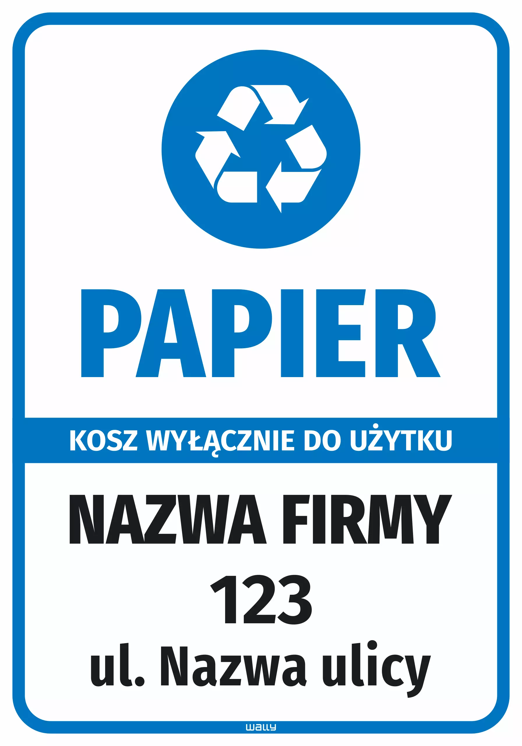 Naklejka na kosz na papier - z nazwą firmy i adresem