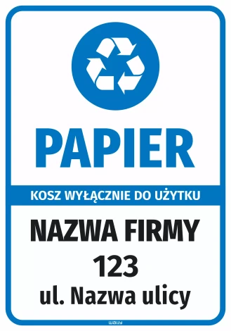 Naklejka na kosz - papier wyłącznie do użytku z nazwą firmy i adresem