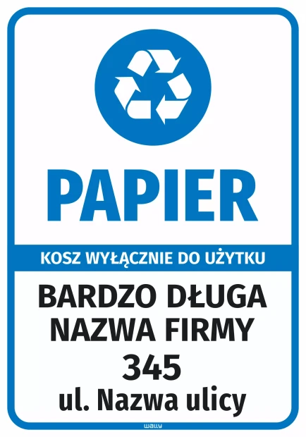 Naklejka na kosz - papier wyłącznie do użytku z nazwą firmy i adresem