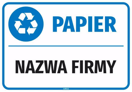 Naklejka na kosz - papier, z nazwą firmy